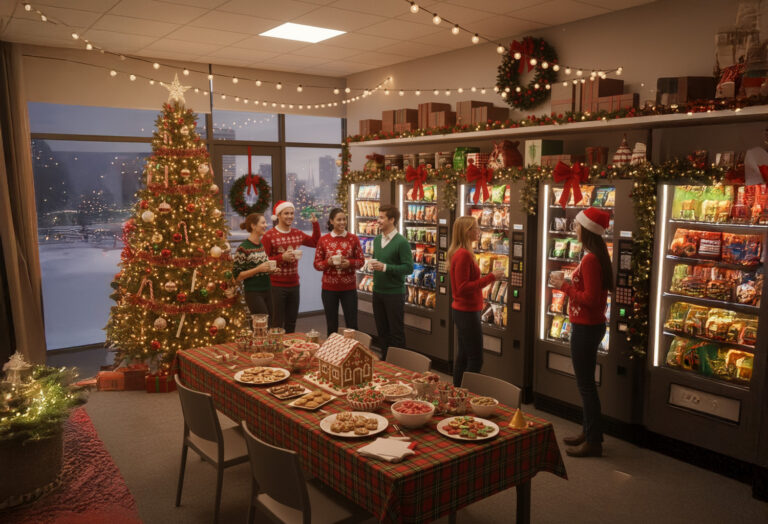 christmas themed office breakroom
