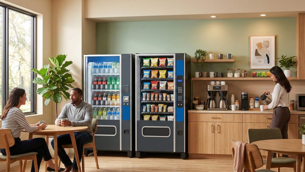 office breakroom with 2 vending machines
