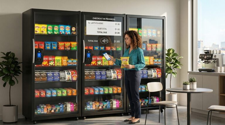woman using smart store vending area