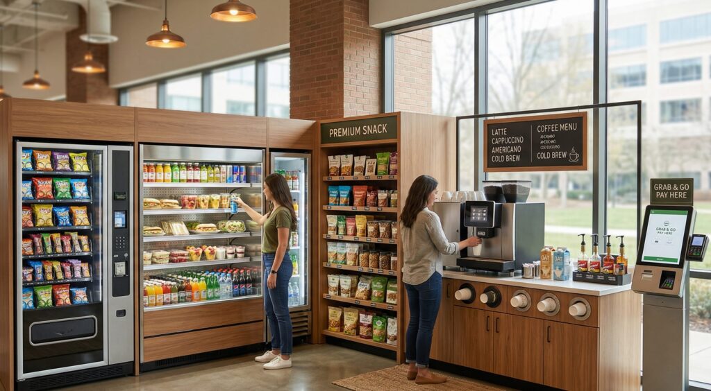 two coworkers using a modern micro market